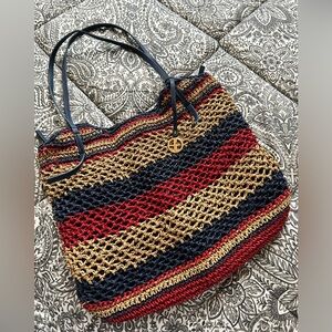 Giani Bernini Woven Tote Bag Lightweight Travel Shoulder Purse Charm Detail